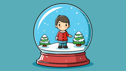 Poster - A snow globe being shaken by a child with the snow inside swirling around. The globe is made of clear glass with a plastic base and contains a small. Cartoon Vector.