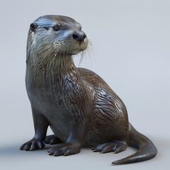 Wall Mural - there is a small otter sitting on the ground with its head turned