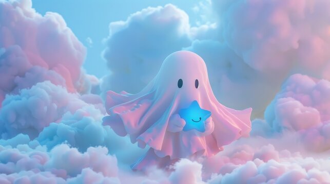 Cute ghost in pastel clouds for halloween or kids designs