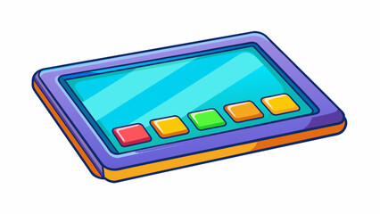 Sticker - A touch screen display with a glossy surface and vibrant colors. It has a rectangular shape with a slim profile and responsive touch capabilities. Cartoon Vector.