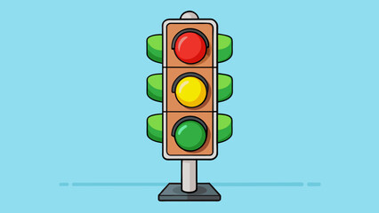 Sticker - A traffic signal with a green light on top a yellow light in the middle and a red light on the bottom indicating the right direction to proceed.. Cartoon Vector.