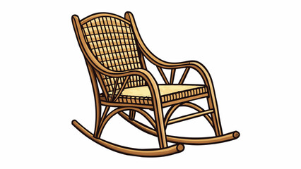 Wall Mural - A wicker rocking chair with a curved backrest and armrests. The seat and back are made of woven wicker material giving it a rustic and natural look.. Cartoon Vector.