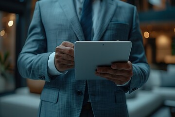 Wall Mural - A man in a suit holding a tablet