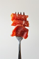 Wall Mural - Slices of bacon with spices on Fork with Flaming Sparks