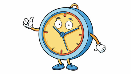 Sticker - In the fourth illustration a clock is shown with its hands pointing to 12 oclock. The clock face is clean and unblemished and the hands move slowly. Cartoon Vector.