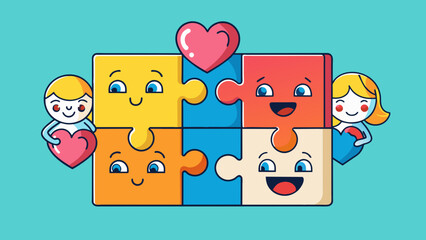 Love is like a puzzle with each piece representing a different aspect of ones personality and when put together creating a picture of shared emotions. Cartoon Vector.