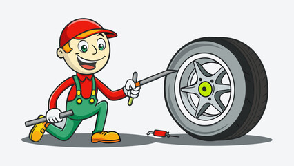 Wall Mural - Remove the hubcap with a tire iron and loosen the lug nuts.. Cartoon Vector.