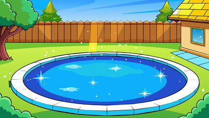 Wall Mural - The backyard pool was a sparkling oasis in the scorching heat its turquoise water inviting all to take a refreshing dip.. Cartoon Vector.