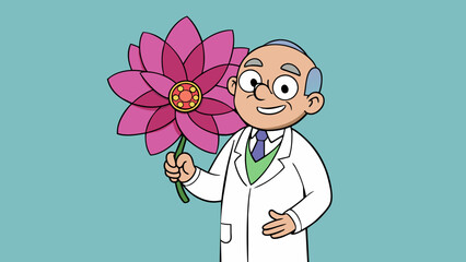 Canvas Print - The scientist referred to the rare species of flower its delicate petals ranging in vibrant shades of pink and purple. Its stem was strong and sy. Cartoon Vector.