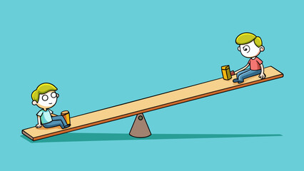 Canvas Print - The third illustration depicts a person standing on one end of a seesaw while someone else sits on the other end. The heavier weight on one side. Cartoon Vector.