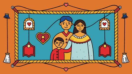 Wall Mural - The wifes love for her family was akin to a delicate intricate tapestry. Each thread represented a unique bond and as a whole it created a beautiful. Cartoon Vector.