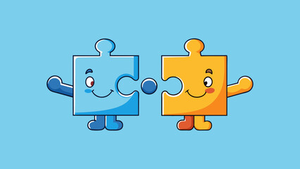 Sticker - Two puzzle pieces fitting perfectly together representing a harmonious agreement between two entities.. Cartoon Vector.