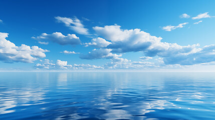 Wall Mural - Blue sky over calm sea. Blue sea and sunny sky on horizon over calm water