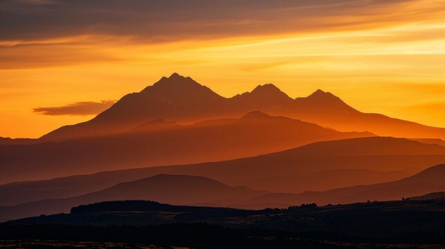 Dramatic mountain range at sunset for travel and adventure themed designs