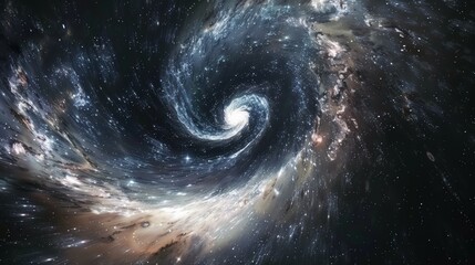 Wall Mural - A black hole in the center of a swirling galaxy, emitting a bright white light.