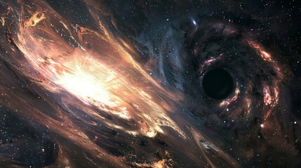 Wall Mural - A black hole in the center of a swirling galaxy, emitting a bright white light.