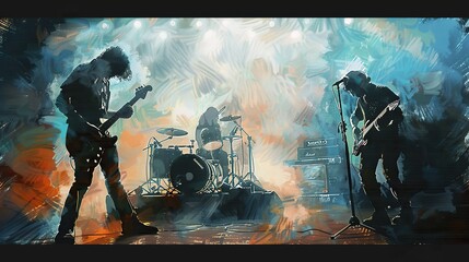 Celebrity Drawings: Drawings of bands or bands at concerts. It is a painting filled with the power and charm of a vivid performance.