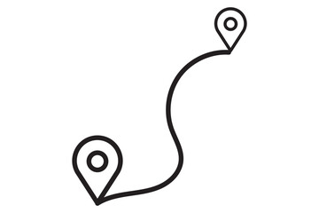Wall Mural - route icon - two points with dotted path and location pin. route location icon two pin sign and dott