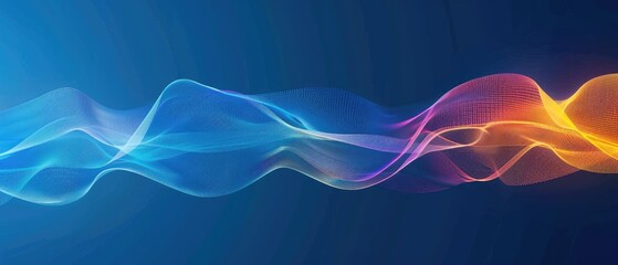 Wall Mural - Abstract colorful wave pattern on a blue gradient background. Modern digital art, fluid shapes, and vibrant energy design.