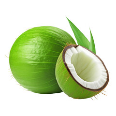 Poster - coconut with leaf isolated on transparent background cutout