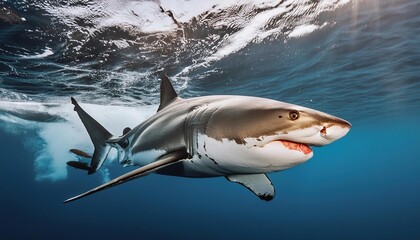 Wall Mural - Great White Shark in blue ocean