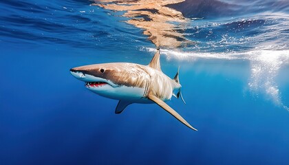 Wall Mural - Great White Shark in blue ocean