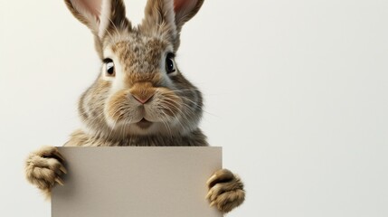 A rabbit holds an empty poster to place an advertisement.