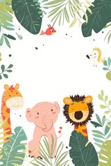  Adorable Safari Animals Cartoon Illustration for Children's Decor