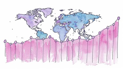 Global Financial Growth Chart with Rising Values and World Map Background