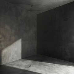 Wall Mural - a corner walls, flat black walls, closed, no windows, clean empty room, dark mood