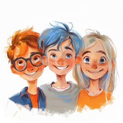 Poster - a group of children, cartoon drawing style, playful and active