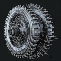 Wall Mural - a mechanical gear displayed in four steps, the first is a 3D point cloud