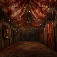 Canvas Print - game art dark circus background, inside of a tent