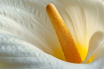 Sticker - Macro image capturing the details of a peace lily spadix against a soft white petal backdrop