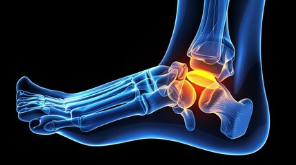 Wall Mural - 3D X-ray view of ankle pain caused by a sprain.