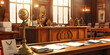 © Lila Patel - A traditional Lawyer courtroom in america wooden desk.