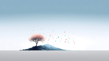 Sticker - Minimalist Landscape with Lone Tree and Red Sun