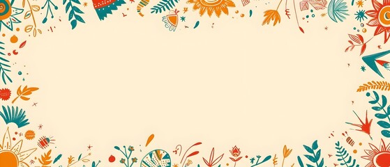 Wall Mural - Vibrant Hispanic Heritage Month Botanical Doodle Border with Blank Space for Custom Message