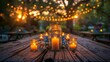 © Aliaksandra - outdoor lighting idea, mason jar tea light candles adding a cozy and romantic touch to the garden party decorwith their gentle glow