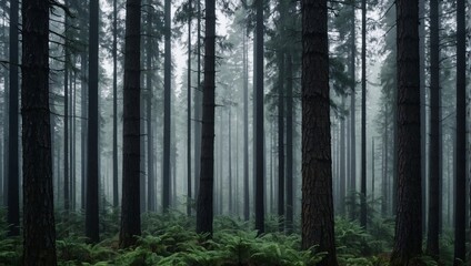  A dense forest of towering pine trees