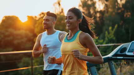 Wall Mural - young beautiful Indian couple jogging in the park