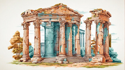 Wall Mural - Temple ruins in an ancient citys Illustration  