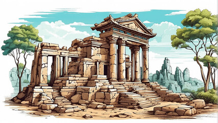 Wall Mural - Temple ruins in an ancient citys Illustration  