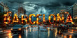 © Shootdiem - Barcelona city destination poster in the style of film photo montage depicting iconic landmarks and scenes from the city. Vacation and international travel concept.