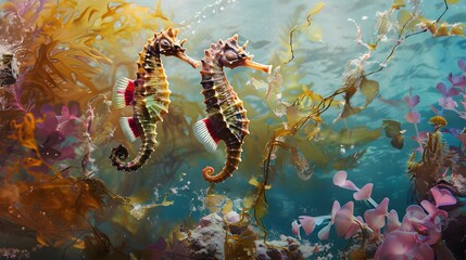 Wall Mural - Underwater fish nature animal illustration water reef background.