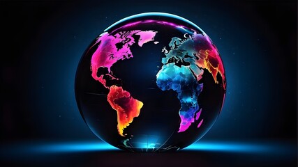 Wall Mural - neon planet earth globe isolated on black background