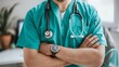 © Creative Deeds - Smiling Healthcare Professional in Scrubs Standing in Modern Hospital Corridor, Confidently Holding a Medical Chart, Ready to Provide Excellent Patient Care and Support in a High-Tech Medical Environm
