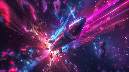 Wall Mural - futuristic rocket soaring through space cosmic exploration and interstellar travel concept ai genera
