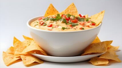 Wall Mural - Delicious Plate of Tortilla Chips and Queso Dip Isolated