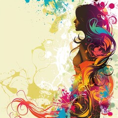 Wall Mural - A woman with long hair is standing in front of a colorful background
